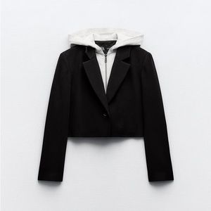 ZARA CONTRASTING HOODED CROPPED BLAZER
